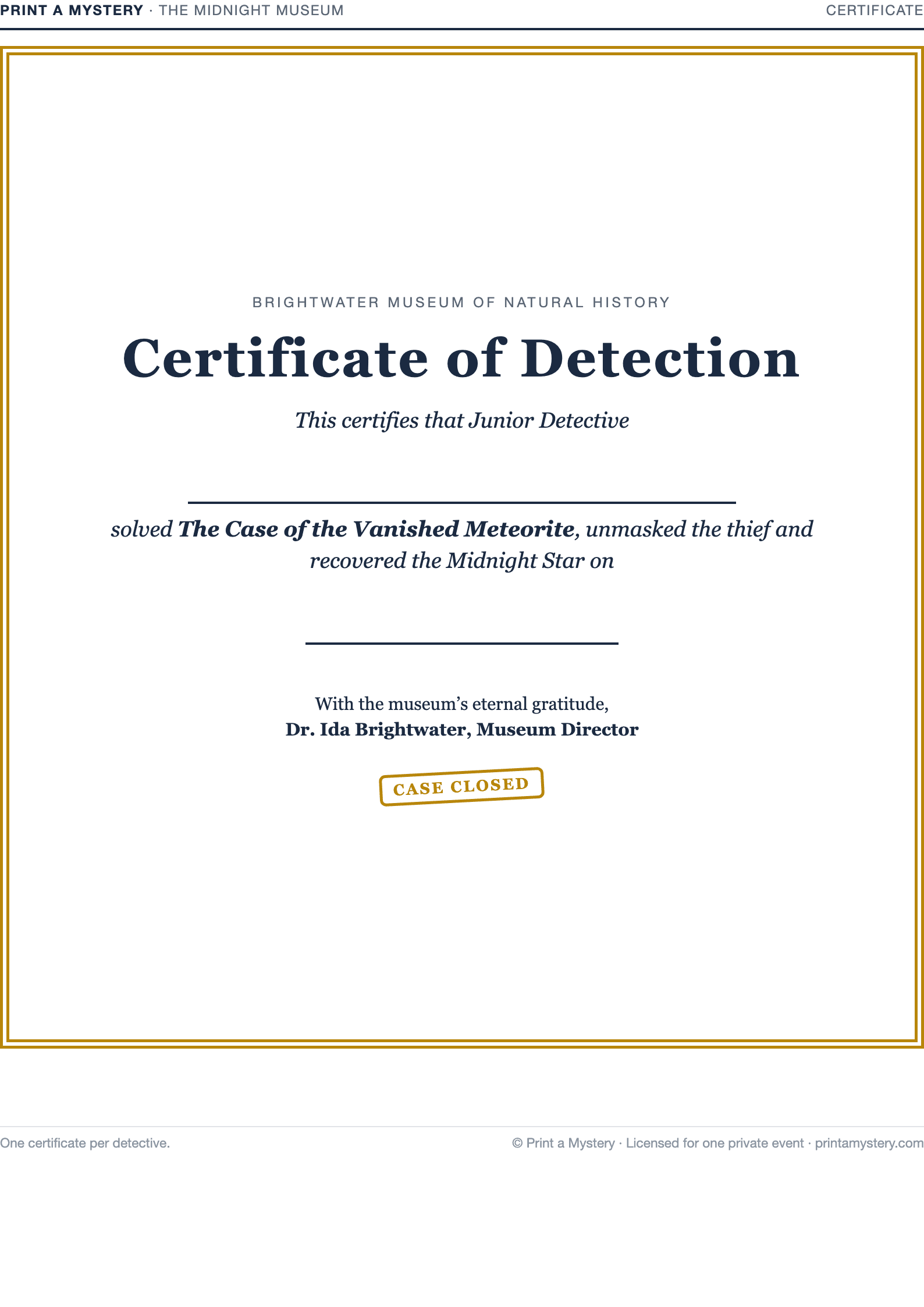 Certificate of Detection