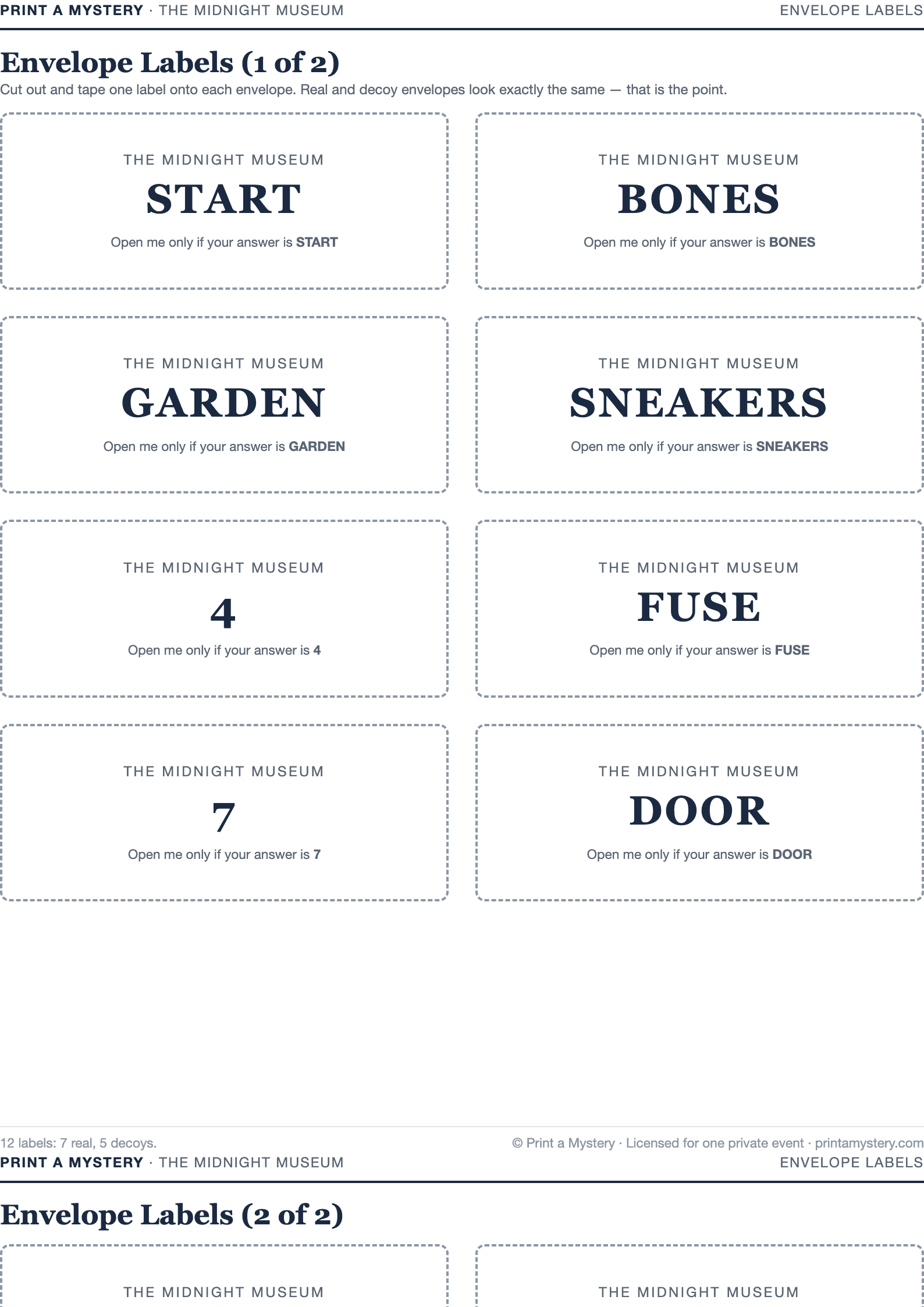Envelope labels — real and decoy look the same