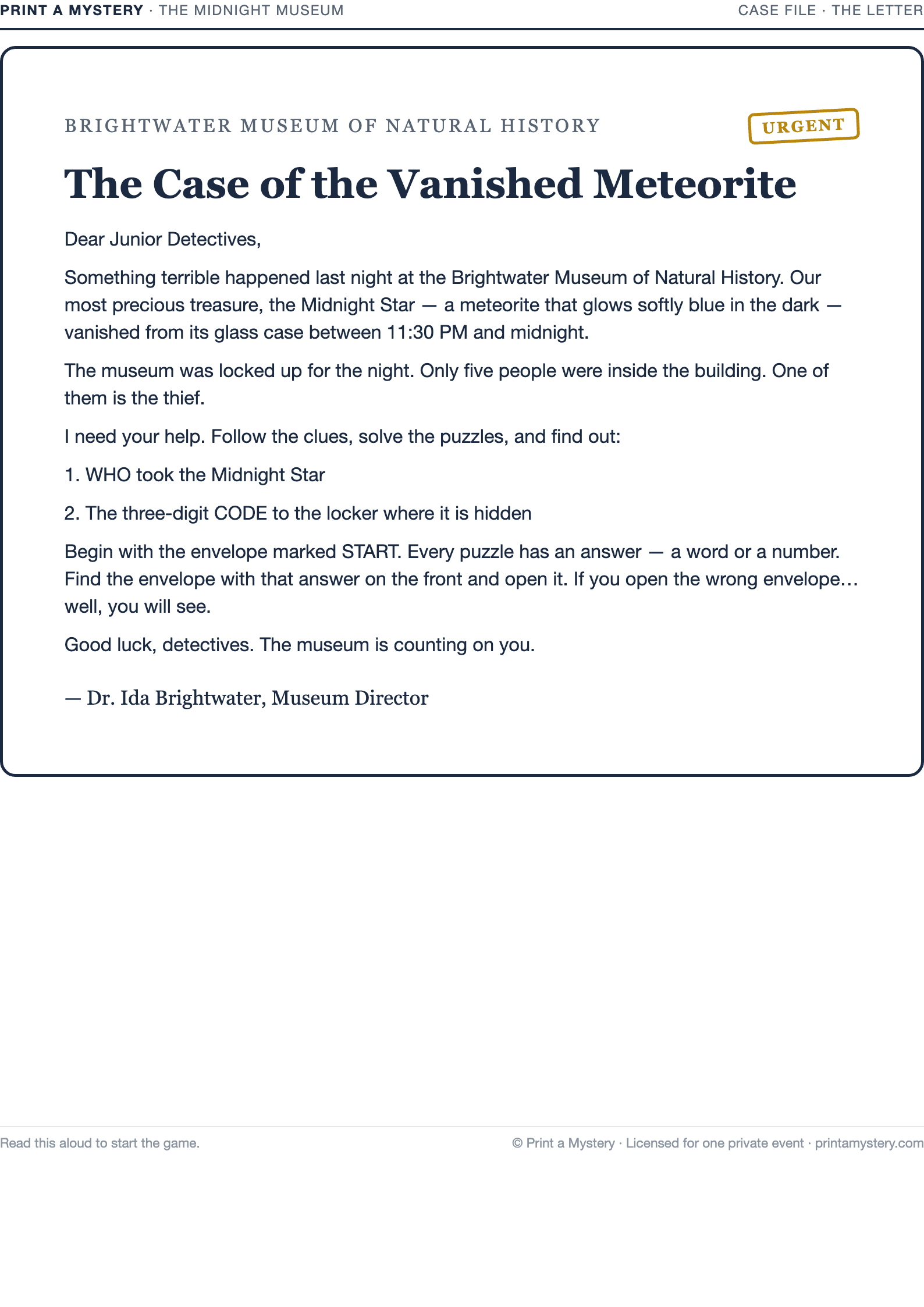 The Director’s letter — read aloud to start