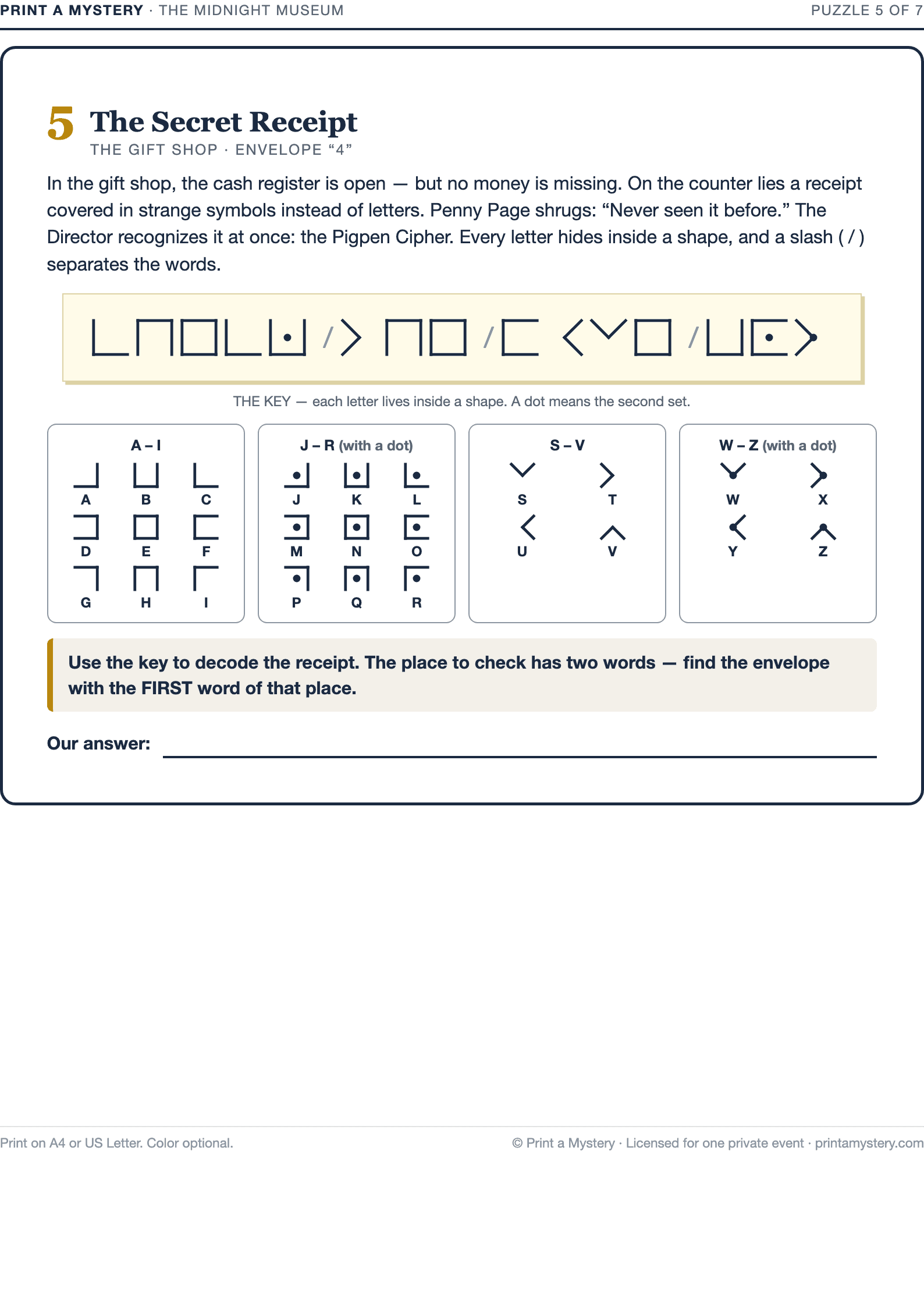 Puzzle 5 — The Secret Receipt (pigpen cipher)