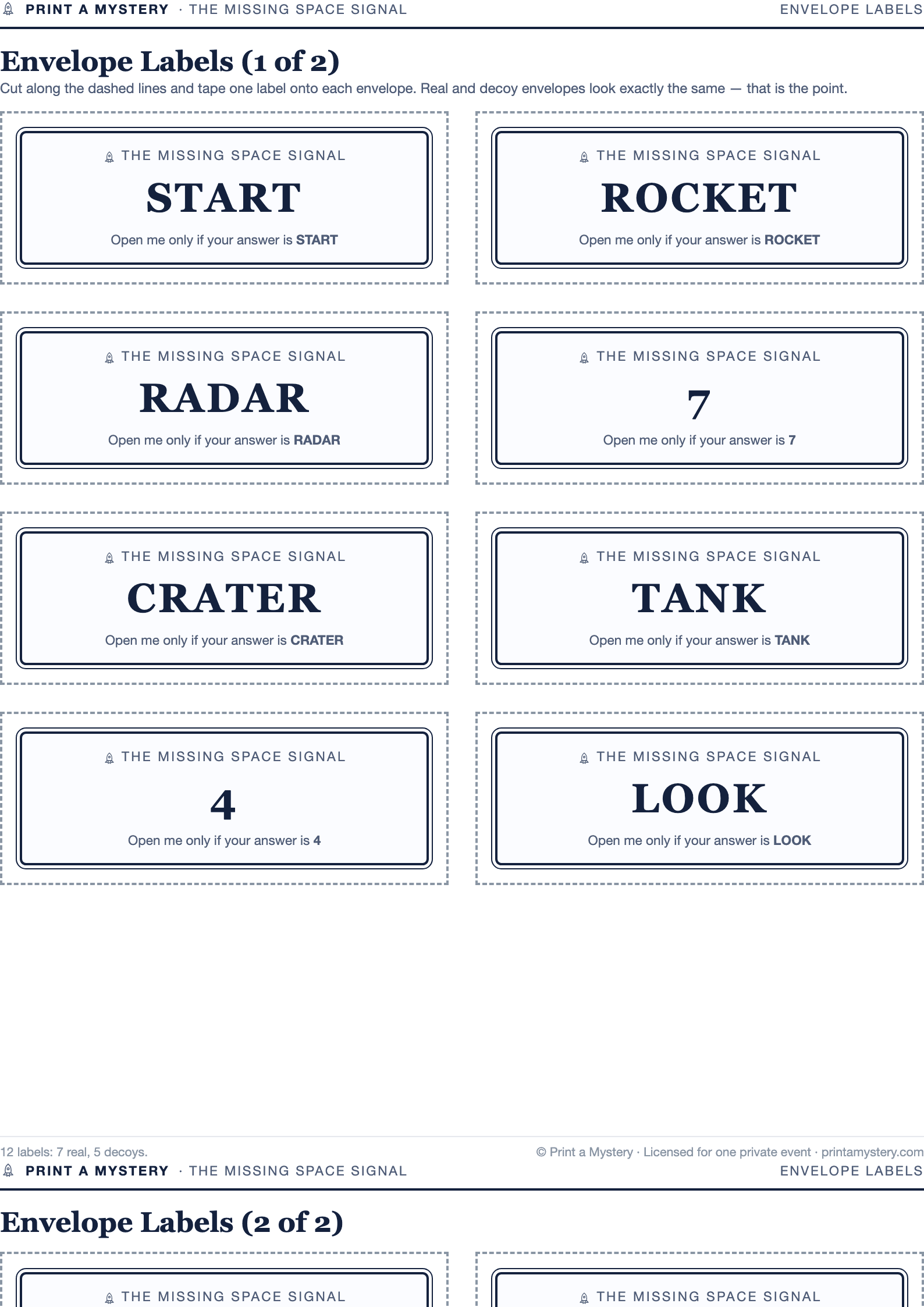Envelope labels — real and decoy look the same
