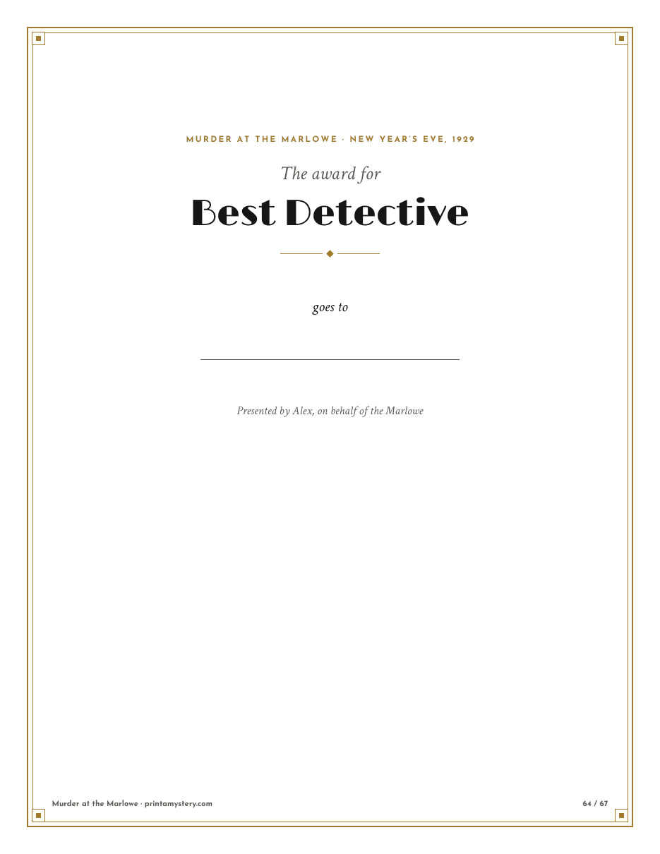 Award certificate for the best detective