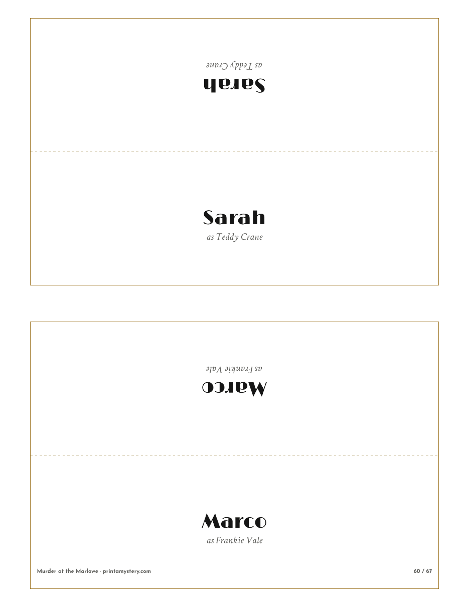 Folded place cards with guest names