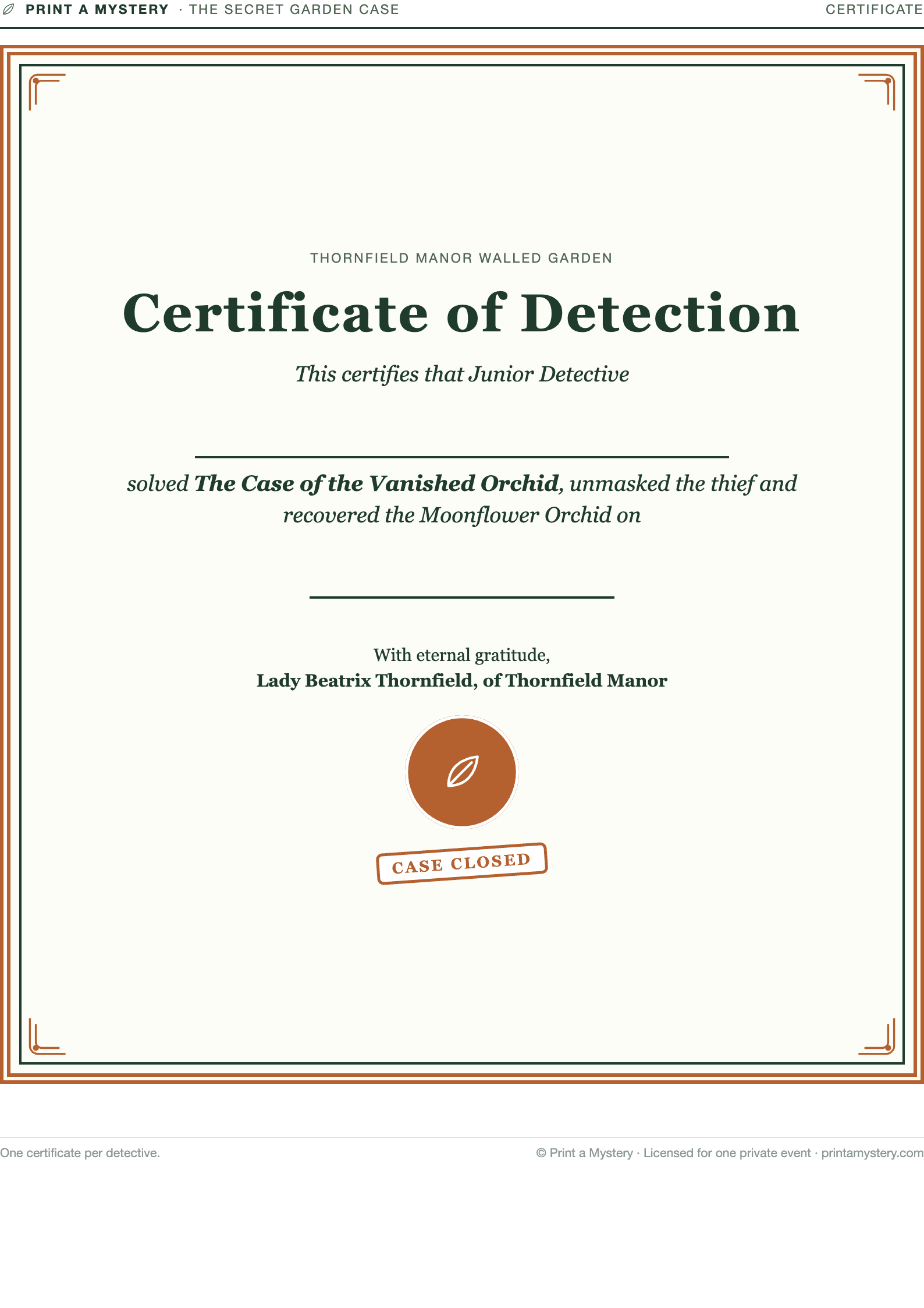 Certificate of Detection